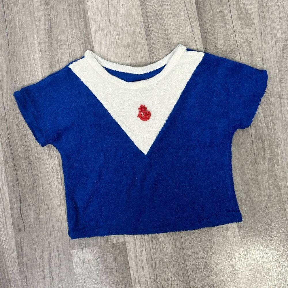 VINT Sailer Terry Cloth Youth Top Shirt Halloween Blue White Retro Toweling Tee